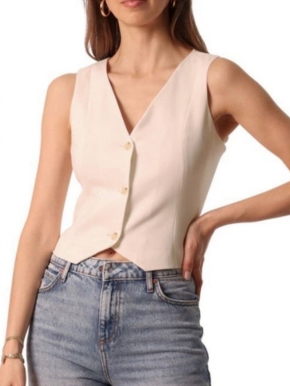 AVECINA LES FILLES Button-up Crop Waistcoat Vest Beige Women’s Size XL